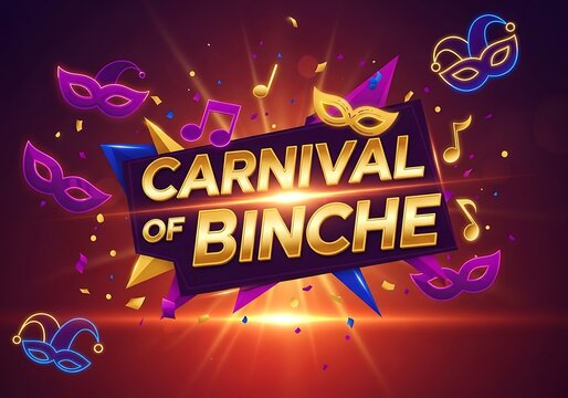 Vibrant carnival of binche festival logo with masks and music