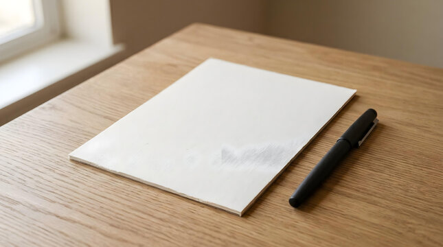 Photorealistic Blank Calendar Page with Pen on Neutral Desk with Copy Space