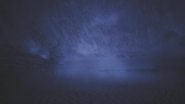 Quiet ocean during twilight. Serene horizon at dusk over calm waters. Tranquil seascape in navy with subtle wave patterns and reflective mood