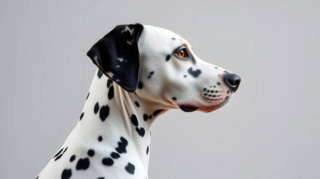 Dalmatian dog profile studio setting animal portrait clean background side view canine beauty