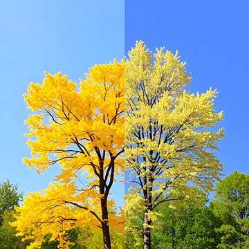 yellow and green trees, two-faced nature.