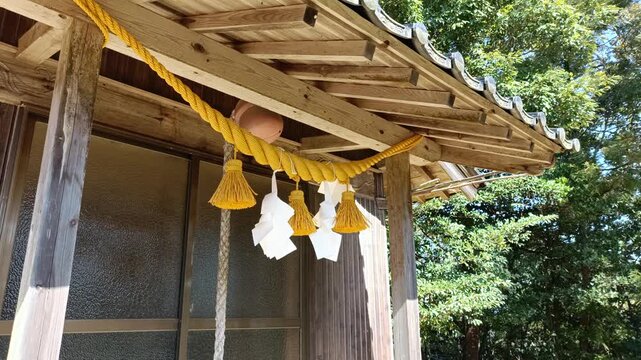 Shimenawa Rope and Shide Paper on Traditional Japanese Shrine Building