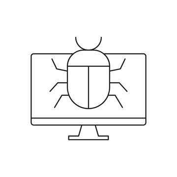 Computer bug malware virus icon on monitor