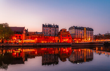 Gdansk with Motlawa river in Poland. Old town colourful house with Stragania Gate © Zedspider