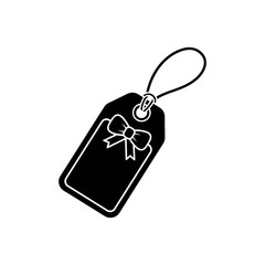 Fototapeta premium A striking black graphic depicts a gift tag adorned with a bow presented as a silhouette