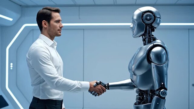 Man Shaking Hands with Robot.