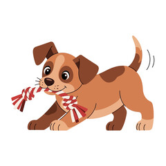 Obraz premium Happy puppy playing with a rope toy, cartoon illustration