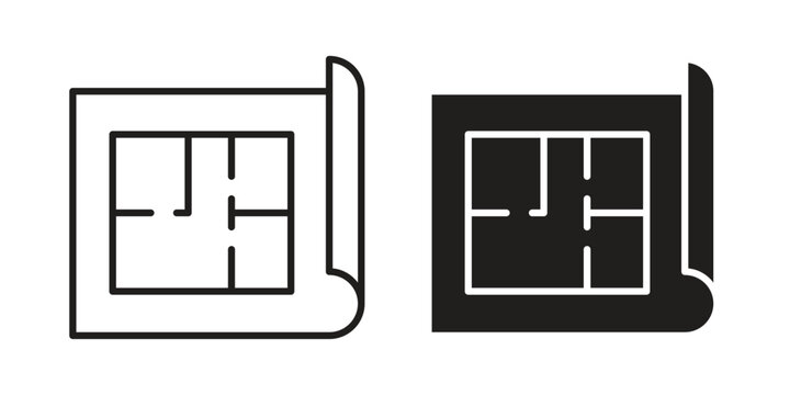 Architecture plan icon with black color and editable vector