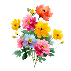 Beautiful Bunch of Flowers Watercolor Isolated on White Background for Design Projects © Edward