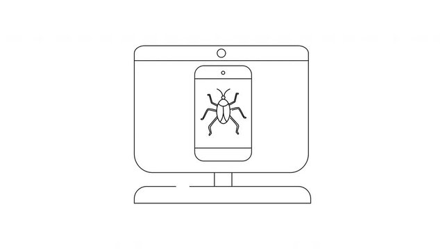 Computer and Mobile Phone Virus Scan Line Icon.