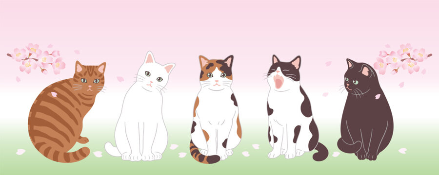 Cute cat and cherry blossom banner design