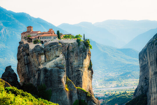 The monastery Meteora. Rocky monasteries complex in Greece near Kalabaka city. Monastery of the Holy Trinity