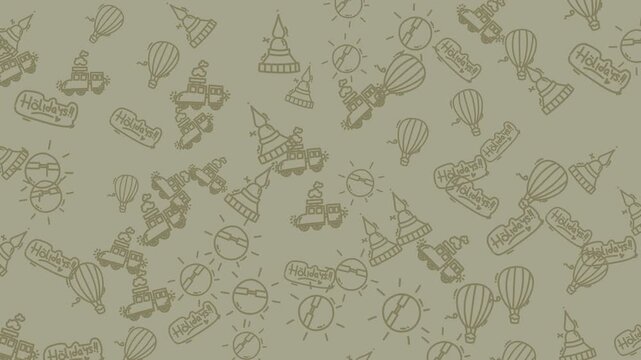 Pattern of travel doodles suitable for itinerary planners, travel bloggers, or social media graphics in a beige color scheme.