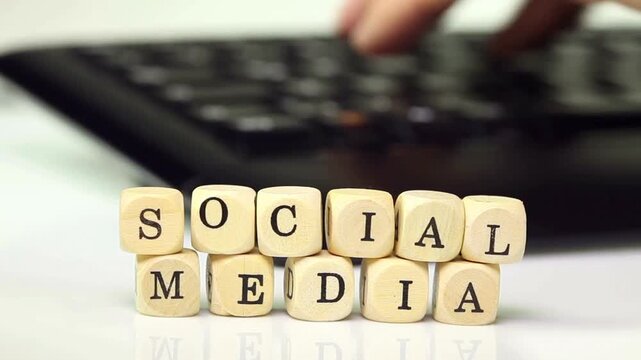 Social Media" Wooden Blocks with Keyboard Background
