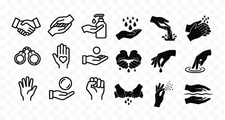 Fototapeta premium Collection of various hand gestures and actions in black and white