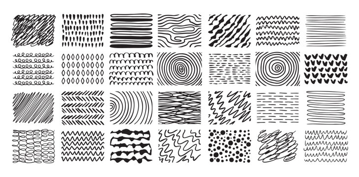 Hand drawn crosshatch line drawing set. Different pen scratch. Doodle isolated vector. 