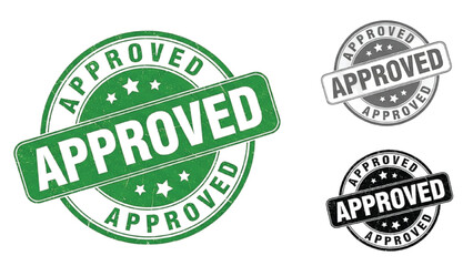 Obraz premium Green and black approved rubber stamps with stars on white background