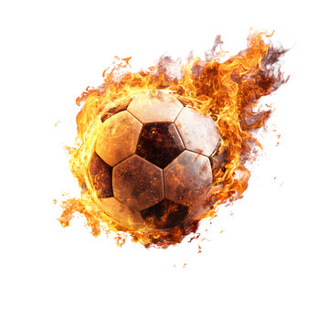 Soccer Ball Engulfed in Flames Isolated on White Background - Professional Stock Photo