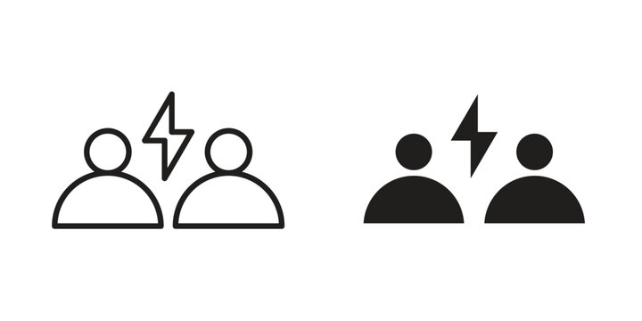 Conflict icon with black color and editable vector