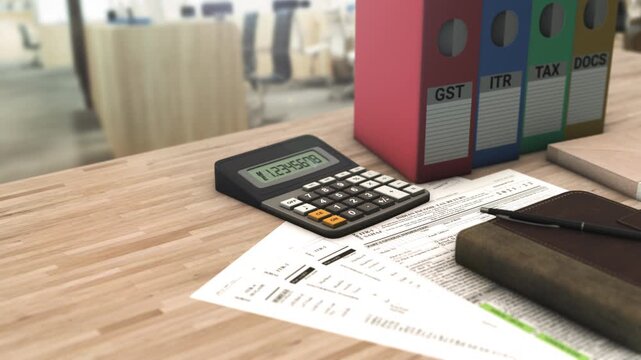 Tax Documents and Calculator on Office Desk