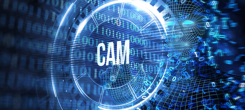 CAM Computer-aided manufacturing industrial technology automation concept. 3d illustration