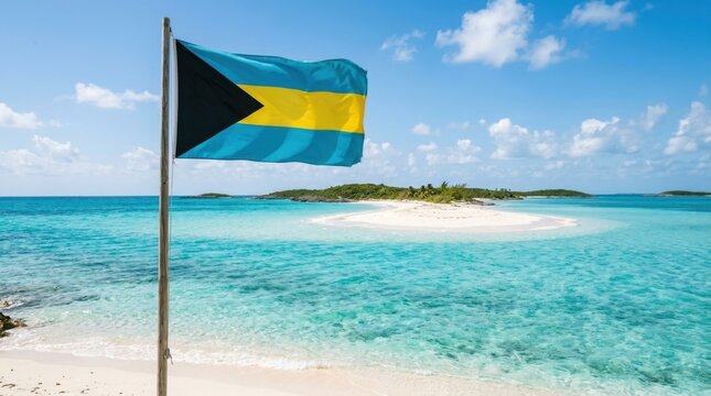Bahamian Flag over the Turquoise Waters of Exuma