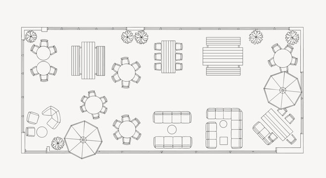A detailed black and white line drawing of various furniture and tree designs, Generative AI.