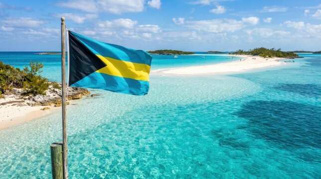 Bahamian Flag over the Turquoise Waters of Exuma