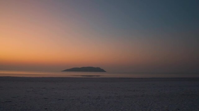 Landscape shot of Bhanjano hills during the sunset as seen from Sunset point in Dholavira village, Kutch district, Gujarat, India. Scenic sunset in the Rann of Kutch desert. Natural background.