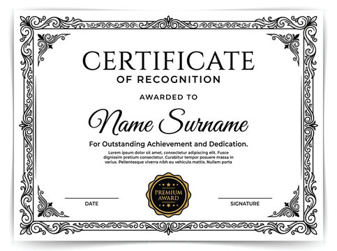 Vintage Certificate of Appreciation Template with Ornate Baroque Border and Gothic Typography