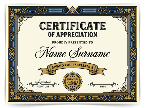 Vintage Certificate of Appreciation Template with Ornate Baroque Border and Gothic Typography