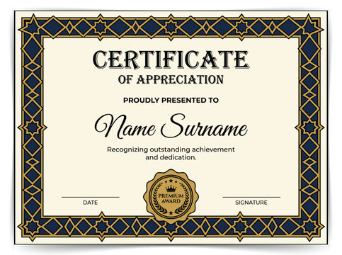 Vintage Certificate of Appreciation Template with Ornate Baroque Border and Gothic Typography
