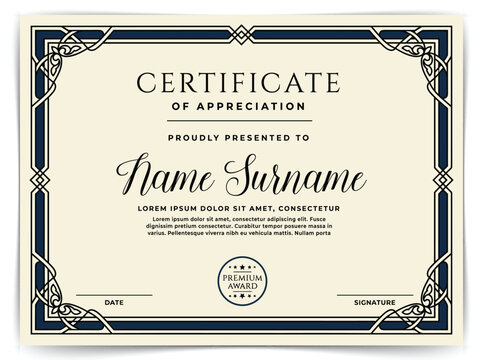 Vintage Certificate of Appreciation Template with Ornate Baroque Border and Gothic Typography