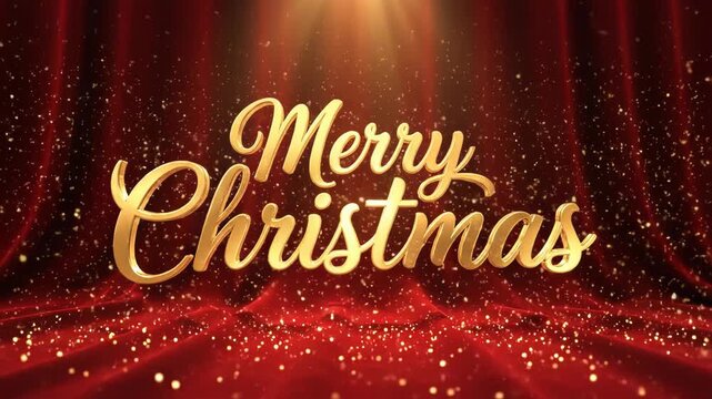 Elegant Merry Christmas Greeting with Golden Text and Sparkling Red Background.