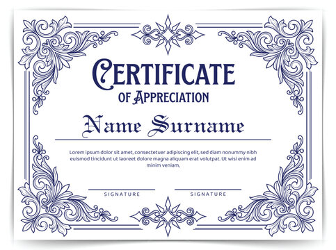 Vintage Certificate of Appreciation Template with Ornate Baroque Border and Gothic Typography