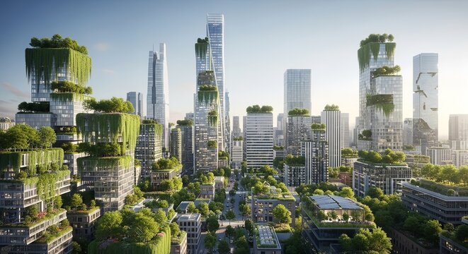 A futuristic vision of a sustainable city integrating nature and architecture.