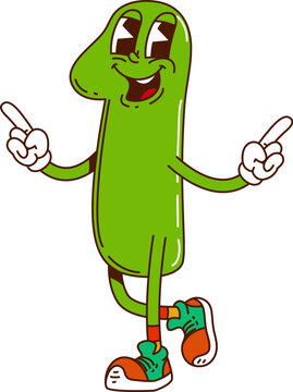 Cartoon groovy math number 1 One character for school numeral sign, vector funny personage. Groovy number 1 One or numerals figure sign with silly face for kids school mathematics or algebra equation