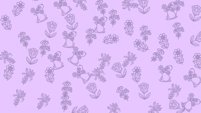 Pale purple background with line drawings of flowers and mice, suitable for whimsical designs, stationery, and childrens products.