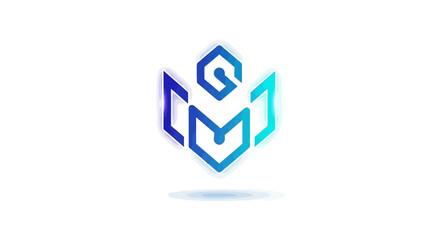 Obraz premium A modern blue abstract business logo vector set featuring 3d cube and hexagon design elements as symbols for a tech company web icon or internet communication sign