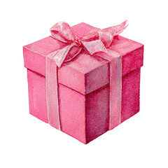 Obraz premium Pink Gift Box with Ribbon Watercolor Isolated on White Background - High-Quality Stock Photo