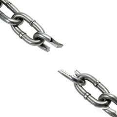 broken chain link isolated on white background symbolizing freedom