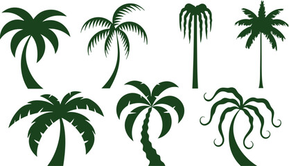 Seven distinct olive green palm tree silhouettes palms vector illustration EPS PNG file © T-Graphics IT