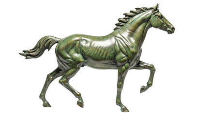 Fototapeta premium A green horse figurine in a running position isolated on transparent background