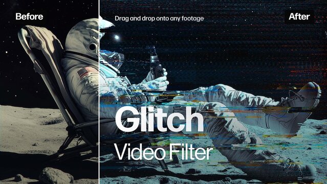 Glitch Video Effect Template for VHS distortion, RGB noise & video filter overlays