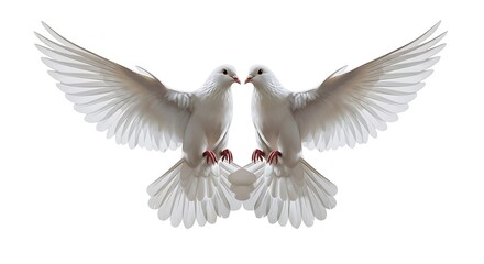 Obraz premium Two white doves in mid air with outstretched wings