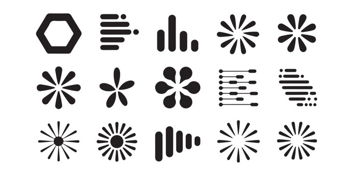 Minimalist circular loading icons and abstract geometric symbols for mobile application development