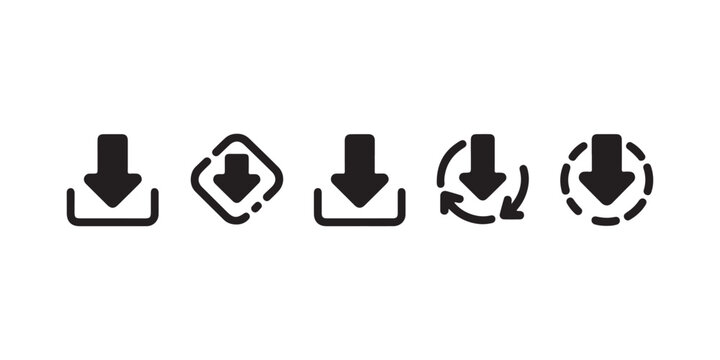 Download icon set, install sign, load button, save symbol, storage interface vector illustration
