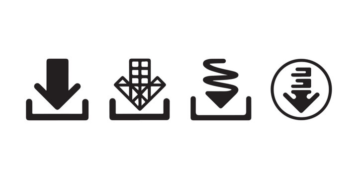 Download icon set, install sign, load button, save symbol, storage interface vector illustration