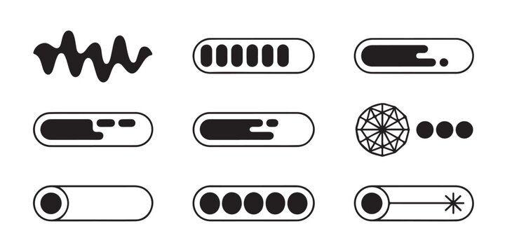 Abstract loading and buffering indicators with waveforms and geometric elements
