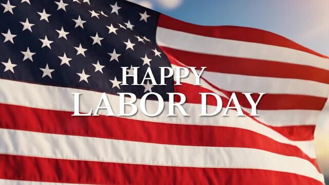 Waving American flag with happy labor day text message superimposed a patriotic symbol of unity and national pride for holiday celebrations and events